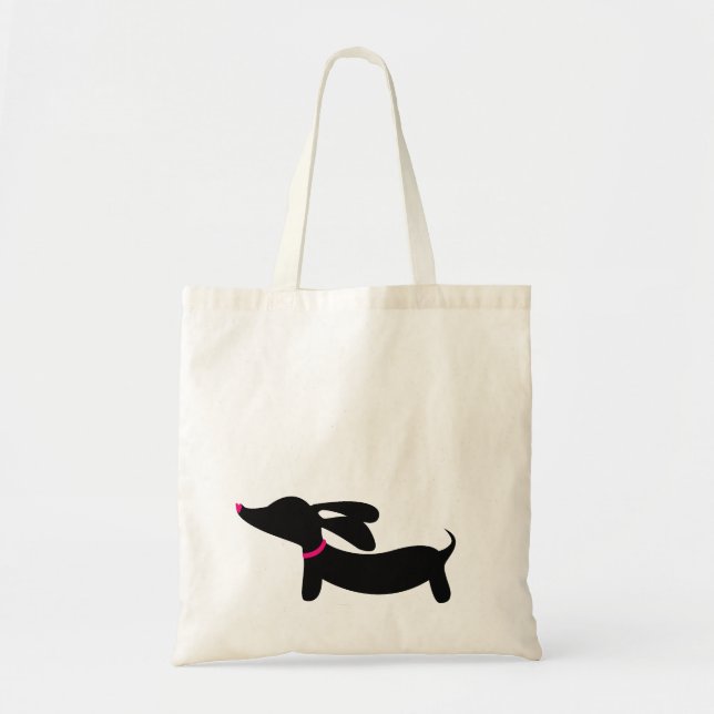 Black Dachshund + Pink Accents | Tote Bag (Front)