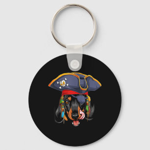 Black Dachshund Pirate Funny Halloween Wiener Dog Key Ring