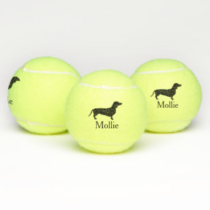 Black Dachshund Silhouette & Pet's Name Tennis Balls
