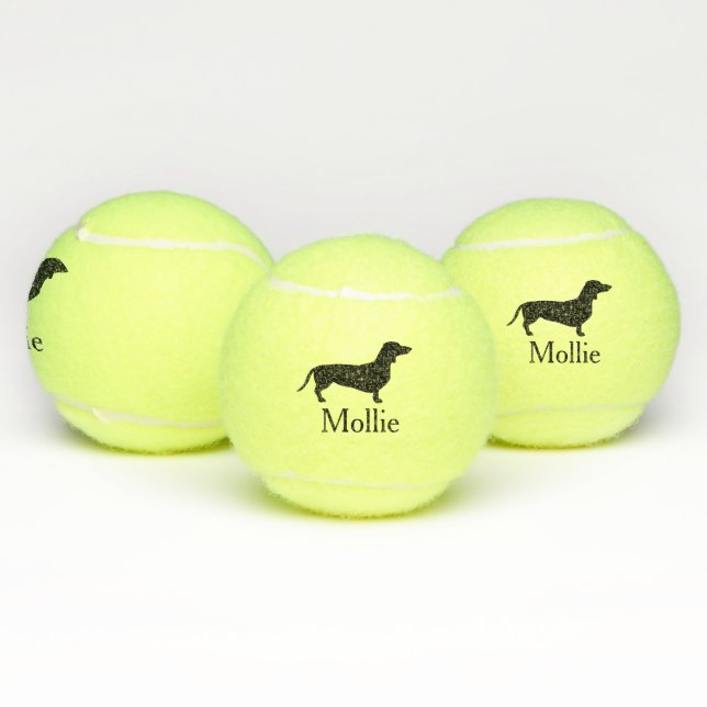 Black Dachshund Silhouette & Pet's Name Tennis Balls (Multi)