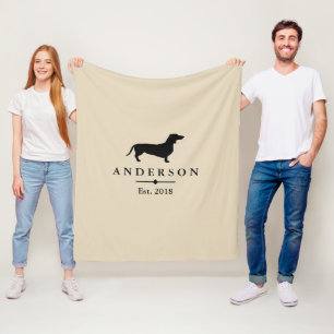Black Dachshund Silhouette & Taupe Personalised Fleece Blanket