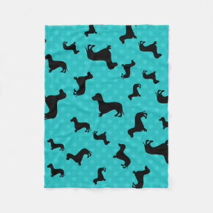 Black dachshund turquoise polka dots fleece blanket