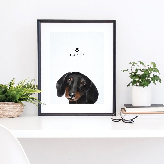 Black Dachshund Watercolor Illustration Dog Name Poster (Creator Uploaded)