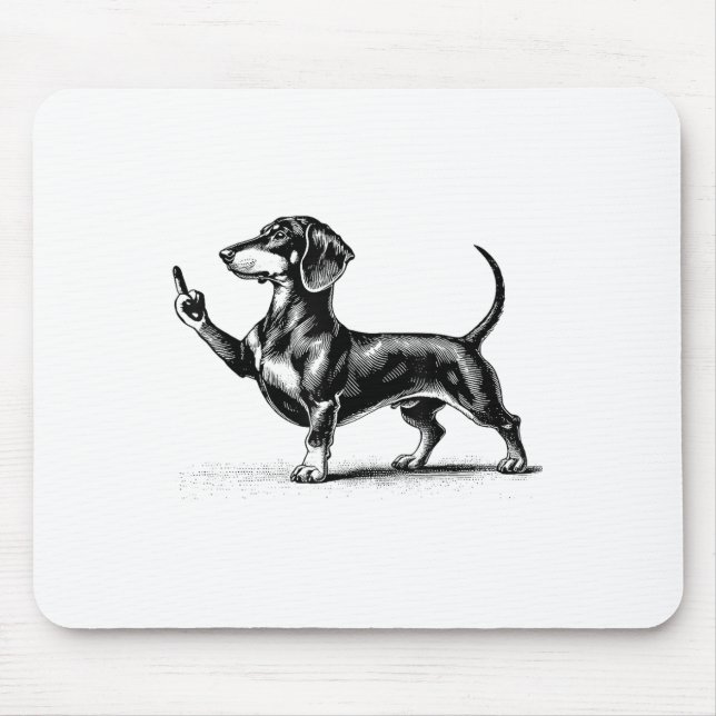 Black Dachshund With Middle Finger  Mouse Mat (Front)