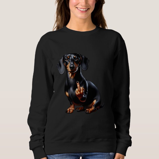 Black Dachshund With Middle Finger Sweatshirt (Front)