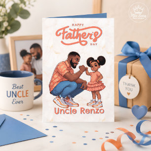 Black Dad and Daughter Fist Bump Orange & Blue Card