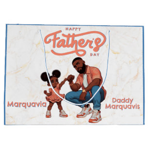 Black Dad and Daughter Fist Bump Orange & Blue Large Gift Bag