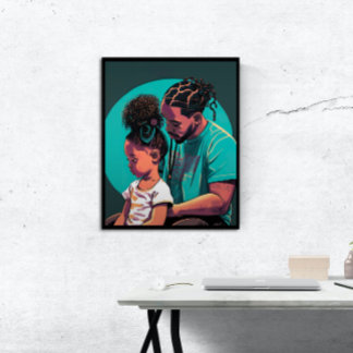 Black Dad and Daughter With Braids Wall Art