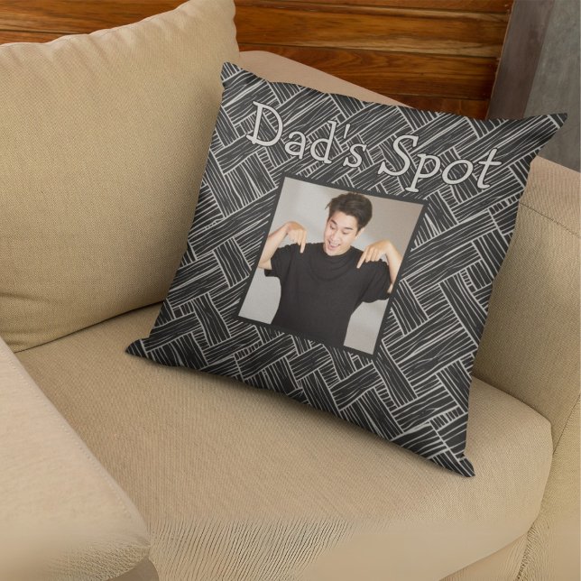 Black Dad's Spot Couch Photo Father's Day Gift  Cushion (Creator Uploaded)
