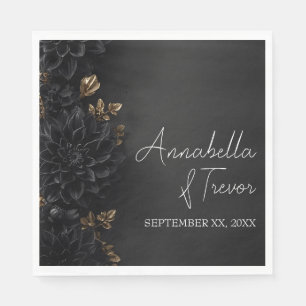 Black Dahlias & Gold Moody Floral Custom Name Napkin