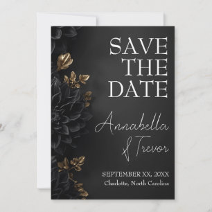 Black Dahlias & Gold Moody Floral Wedding Save The Date