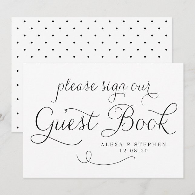 Black Dainty Script Guest Book Wedding Sign Invitation (Front/Back)