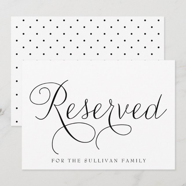 Black Dainty Script Reserved Wedding Sign Invitation (Front/Back)