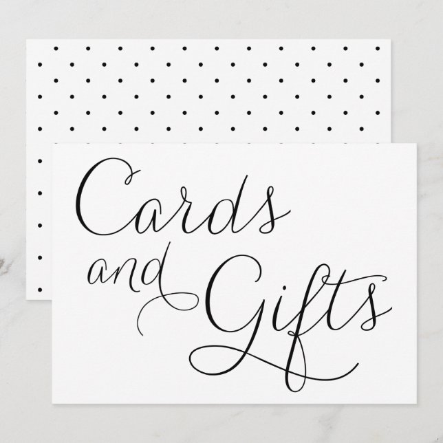 Black Dainty Script Wedding Cards and Gifts Sign (Front/Back)
