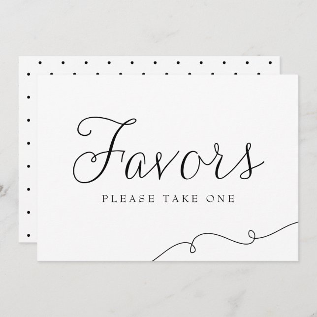 Black Dainty Script Wedding Favours Sign Invitation (Front/Back)