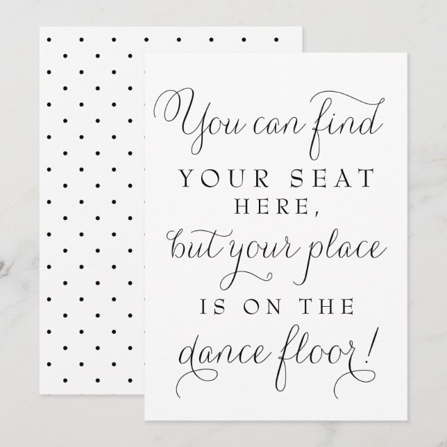 Black Dainty Script Wedding Find Your Seat Sign Invitation (Front/Back)