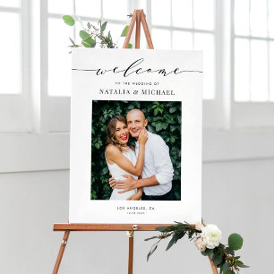 Black Dainty Script Wedding Photo Design Poster