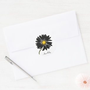 black daisy classic round sticker