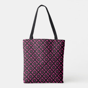 Black Daisy Diamond Pattern Tote Bag