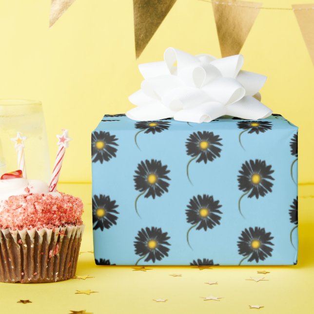 black daisy on aqua wrapping paper (Birthday Party)
