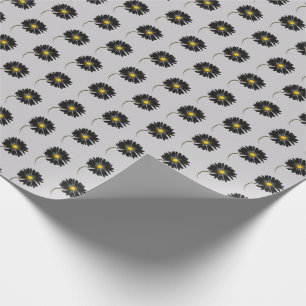 black daisy on grey wrapping paper