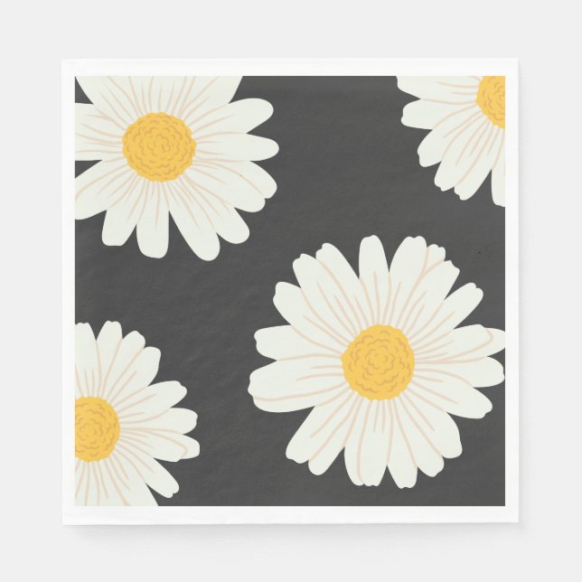 Black Daisy Paper Napkins (Front)