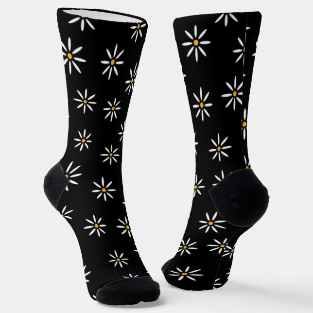 Black Daisy Socks (Angled)