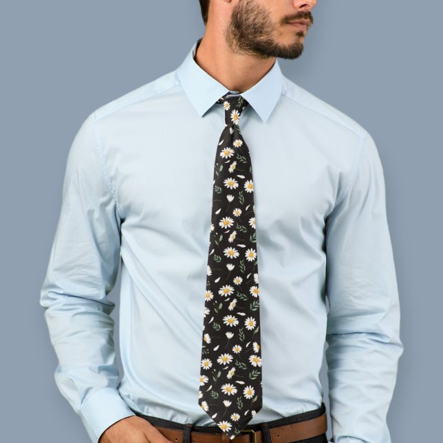 Black daisy tie, floral tie, floral ties daisies (Creator Uploaded)