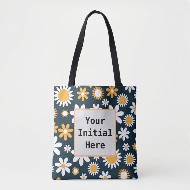 Black Daisy Tote Bag (Front)