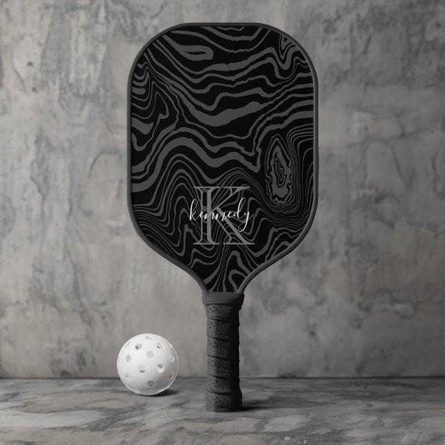 Black Damascus Steel Pattern Custom Monogram Name Pickleball Paddle (Black Damascus Steel Pattern Custom Monogram Name Pickleball Paddle
)