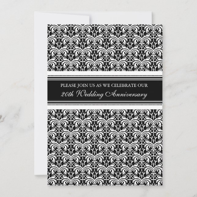 Black Damask 20th Anniversary Party Invitation (Front)