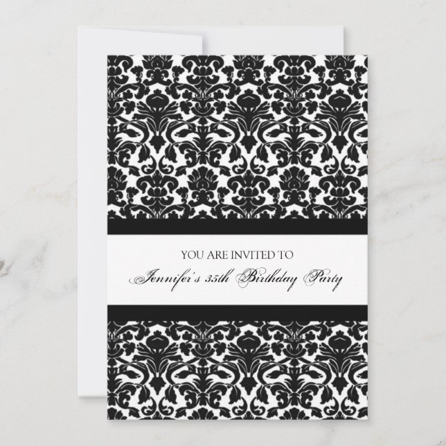 Black Damask 35th Birthday Party Invitations (Front)