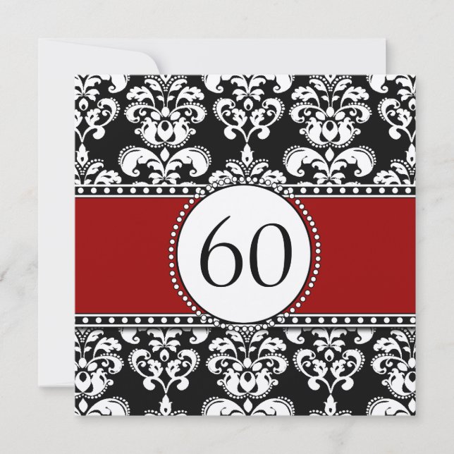 Black Damask 60th Birthday Invitations Red (Front)