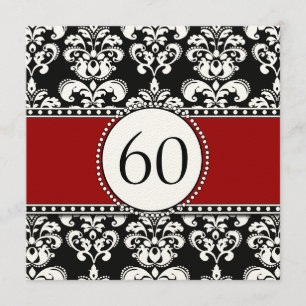 Black Damask 60th Birthday Invitations Red