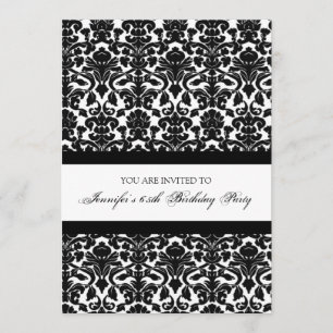 Black Damask 65th Birthday Party Invitations