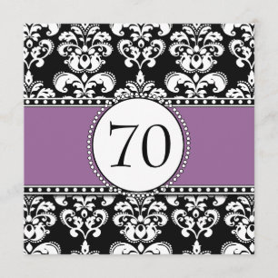 Black Damask 70th Birthday Invitation Purple Mauve