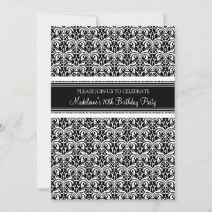 Black Damask 70th Birthday Party Invitations