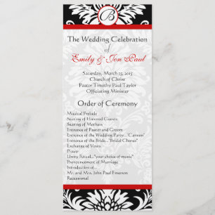 Black Damask 9x4 Red Trim Wedding Program Programme