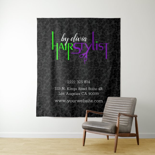 Black Damask And Bold Text Design Tapestry (In Situ)