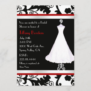 Black Damask and Bridal Gown Bridal Shower Invitation