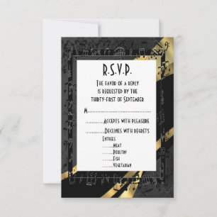 Black damask and gold formal wedding R.S.V.P RSVP Card