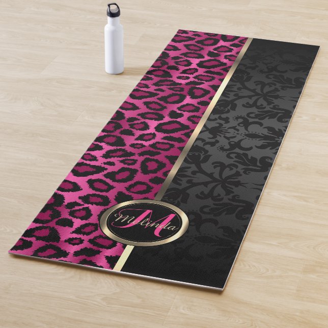 Black Damask and Hot Pink Leopard Yoga Mat (In Situ)