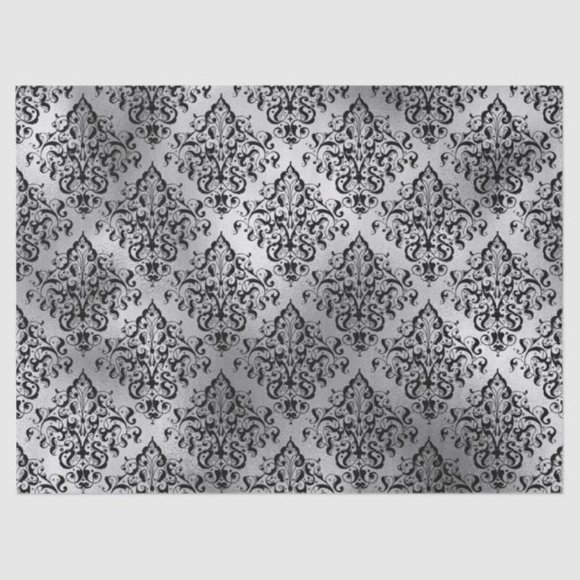 Black Damask and Silver Decoupage Tissue Paper (Front)