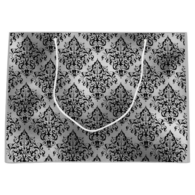 Black Damask and Silver Large Gift Bag (Front)