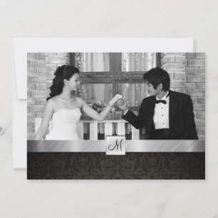 Black Damask and Silver Modern Wedding Invites