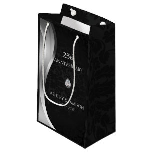 Black Damask And Silver Swirl Small Gift Bag
