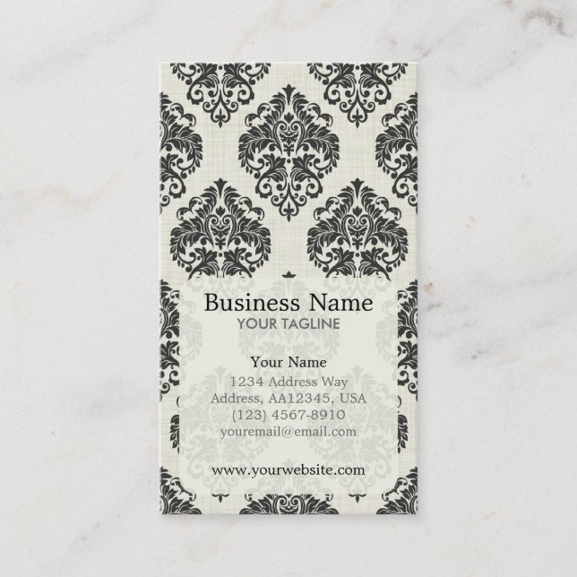 Black Damask Appointment Business Card (Front)
