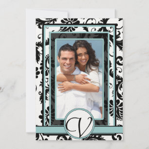 Black Damask Aqua Blue Wedding Invitation
