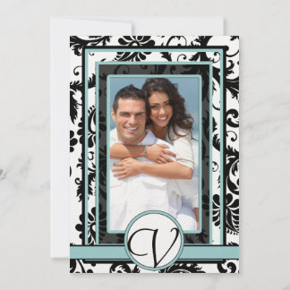 Black Damask Aqua Blue Wedding Invitation