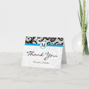 Black Damask Aqua Hawaiian Surf Thank You Card